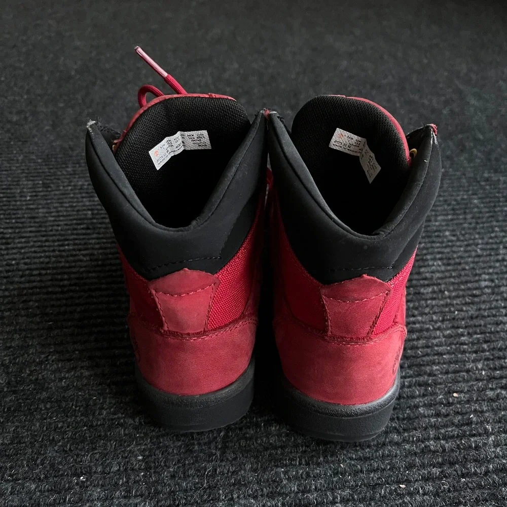 Timberland Field Boots Boys 1 Red Nubuck Mesh Mid Top Hiking A2JKR Gold Hardware